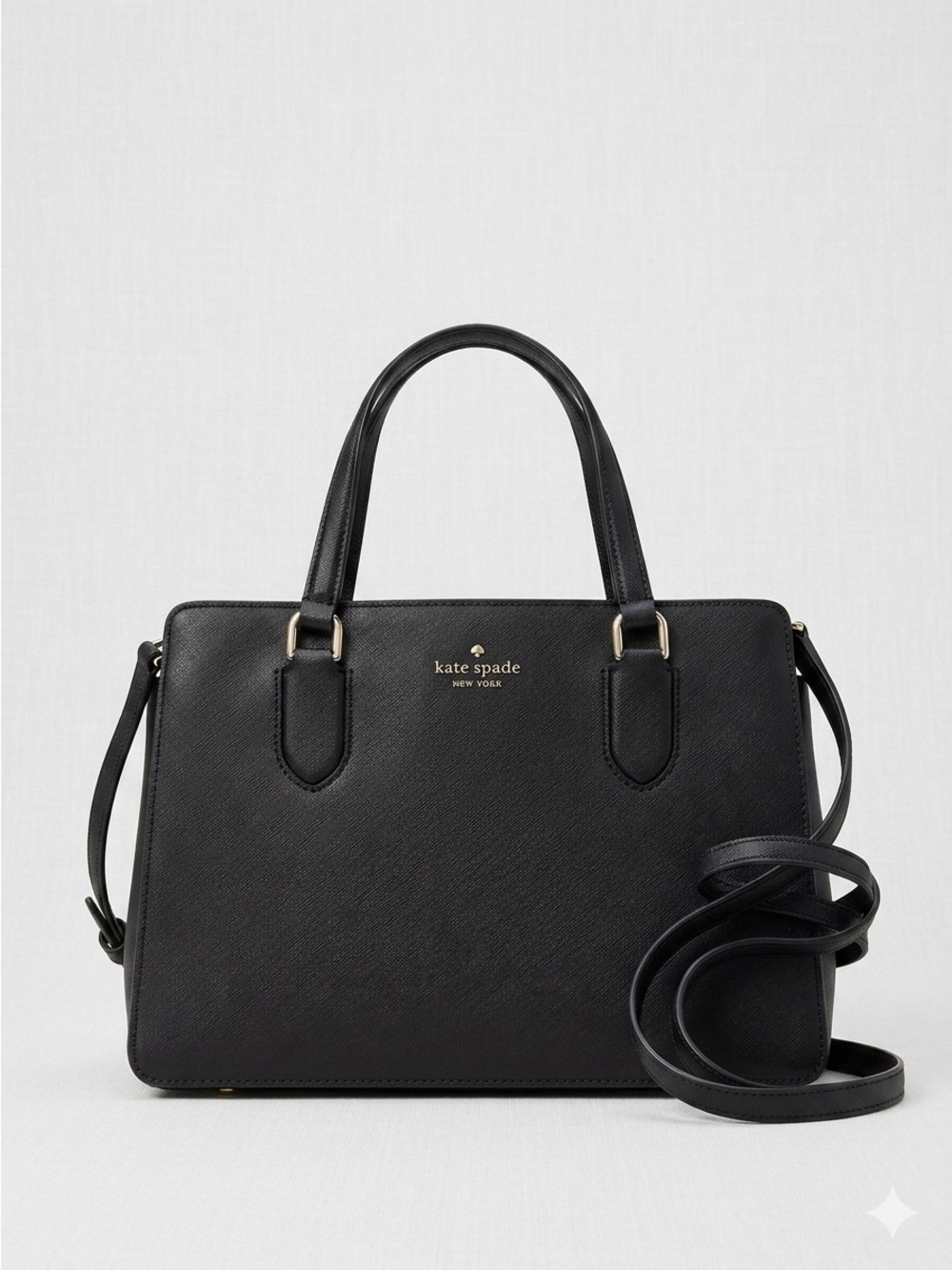 kate spade Black Leather Structured Top-Handle Satchel with Crossbody Strap